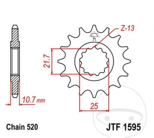 Pignone anteriore JTF1595.15 (passo 520) - Yamaha XJ6 600 N / F / FA / N SP / NA ABS / S Diversion / SA Diversion ABS - JM