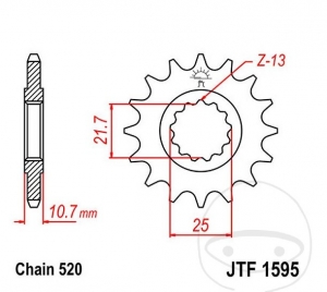 Pignone anteriore JTF1595.16 (passo 520) - Yamaha XJ6 600 N / F / FA / N SP / NA ABS / S Diversion / SA Diversion ABS - JM