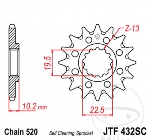 Pignone anteriore JTF432SC.13 (passo 520) - Beta Alp 200 / Alp 40 350 / Jonathan 350 / Urban 200 / Suzuki DR 350 / S / SE / SH -