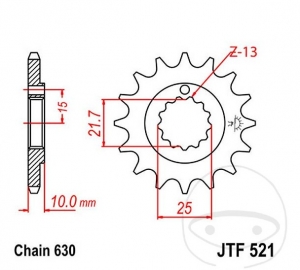 Pignone anteriore JTF521.15 (passo 630) - Kawasaki Z 900 A / Z 1000 A / H Injection / MK2 / Z1 900 / Z1A-Z1B 900 / Z1R 1000 D - 