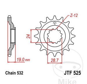 Pignone anteriore JTF525.17 (passo 532) - Kawasaki ZX-10 1000 B Tomcat ('88-'91) - JM