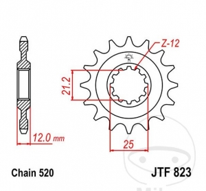 Pignone anteriore JTF823.13 (passo 520) - Husaberg FS 450 C / E / FS 650 C / E / FC 350 / 400 / 450 / 470 / 501 / 550 / 600 - JM