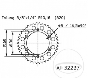 Pignone posteriore Esjot - 48 denti (passo 520) - Beta M4 350 Motard ('16-'29) - JM