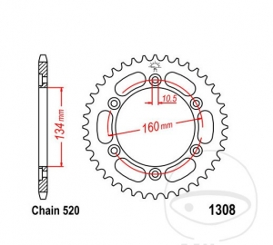 Pignone posteriore JTR1308.40 (passo 520) - Honda CBR 600 F / CBR 1000 RA Fireblade ABS / CBR 600 RR / CBR 600 RRA ABS - JM