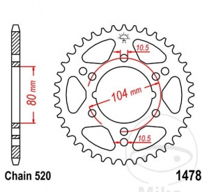 Pignone posteriore JTR1478.43 (passo 520) - Polaris Scrambler 500 4WD / Trail Blazer 250 - 330 2WD / Trail Boss 250 4WD - 330 2W