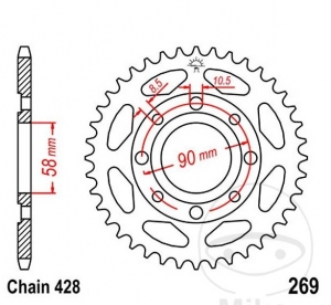 Pignone posteriore JTR269.40 (passo 428) - Daelim VL 125 Daystar Classic ruota a raggi / VL 125 Daystar / Mash Seventy Five 125 