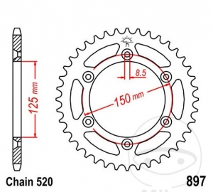 Pignone posteriore JTR897.49 (passo 520) - KTM Duke 790 L ABS A2 / 890 ABS Euro5 - L ABS A2 Euro5 - R ABS / EGS 125 - 200 - JM