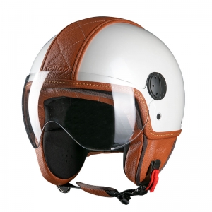 PILOT - Casco Abierto PELLE, Blanco/Marrón [M]