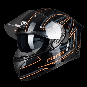 PILOT - Casco Full-face FLIPPER Fighter [visera solar] negro brillante / naranja [S]