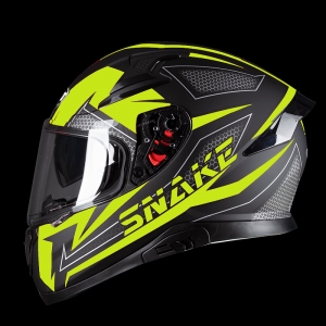 PILOT - Kask pełnotwarzowy SNAKE (z okularami przeciwsłonecznymi), matowy czarny / neonowy żółty [S]