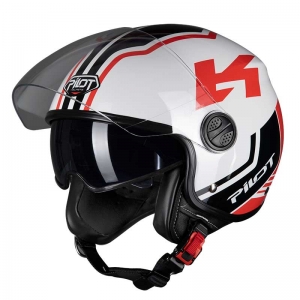 PILOTA - Casco aperto FAZER (visiera solare), rosso / bianco [bicolor] [XS]