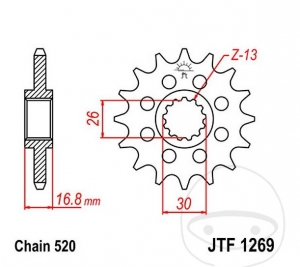 Pinhão dianteiro JTF1269.15 (passo 520) - Honda CBR 650 FA / 1000 RR-R / 1000 RR-R Fireblade / CBR 1000 RR-R Fireblade SP - JM