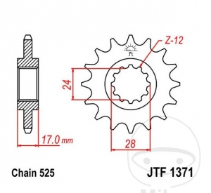 Pinhão dianteiro JTF1371.15 (passo 525) - Honda CB 600 F / S F2 / N / CBF 600 NA ABS / S / SA ABS / CBR 600 F - JM