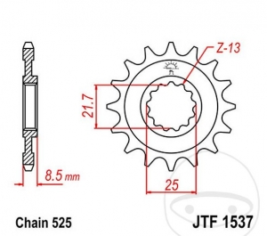 Pinhão dianteiro JTF1537.14 (passo 525) - Kawasaki ZX-10R 1000 EL / F / G / H / J / K / L / S / G / N / Z / ZX-9R 900 F - JM