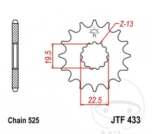 Pinhão dianteiro JTF433.16 (passo 525) - Suzuki GSF 400 ('91-'96) / GSX 400 SS ('92-'94) / TS 250 ('71-'78) - JM