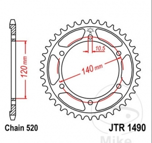 Pinhão traseiro JTR1490.45 (passo 520) - Kawasaki W 800 A Black Edition / W 800 A Final Edition / W 800 A Special Edition - JM