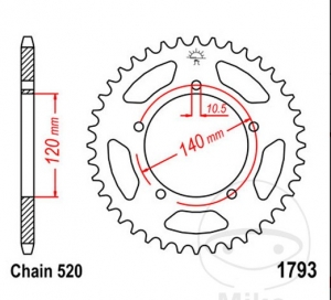 Pinhão traseiro JTR1793.43 (passo 520) - Suzuki GSX-R 600 U3 / GSX-R 600 UE / GSX-R 600 UF / GSX-R 600 X Anniversary - JM