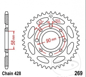 Pinhão traseiro JTR269.56 (passo 428) - Daelim VL 125 Fi Daystar Roda dentada fundida / VS 125 / VS 125 Evolution / VT 125 / VT