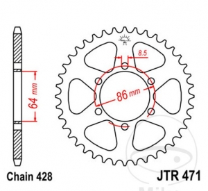 Pinhão traseiro JTR471.45 (passo 428) - Kawasaki KE 125 A ('76-'82) - JM