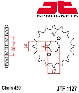 Pinion fata 12 dinti pas lant 420 - Derbi GPR Nude / GPR Racing ('03-'05) / Senda 50 R / Senda 50 SM ('03-'06) 2T 50cc - JT