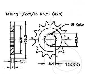 Pinion fata Esjot - 13 dinti (pas 428) - Benelli Leoncino 125 CBS / Generic Code 125 / Worx 125 / Keeway RKF;RKR;RKV 125 ie - JM