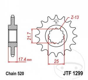 Pinion fata JTF1299.14  (pas 520) - Honda CB 250 F('96-'01) / VT 250 C ('94-'97) / VTR 250 ('09-'11) - JM