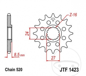 Pinion fata JTF1423.16 (pas 520) - Suzuki GSX-R 1000 / 1000 A 30th Anniversary ABS / 1000 A ABS  / 1000 A UF ABS - JM