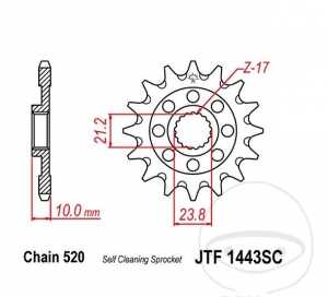 Pinion fata JTF1443SC.13 (pas 520) - Suzuki RM-Z 250 ('13-'22) - JM