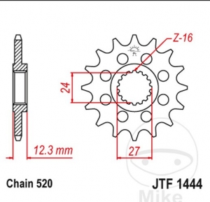 Pinion fata JTF1444.16 (pas 520) - Suzuki GSX-R 1000 A ABS / GSX-R 1000 RA ABS / GSX-R 1000 RZA ABS  - JM