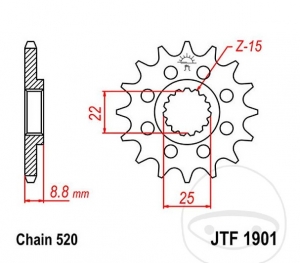 Pinion fata JTF1901.12 (pas 520) - Husaberg FE 570 ie / FS 570 ie / FX 450 ie / TE 125-250-300 Enduro / Husqvarna FC 250 - JM