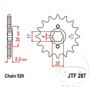 Pinion fata JTF287.13 (pas 520) - Honda XL 250 R  ('84-'89) / Honda XL 350 R  ('85-'88) - JM