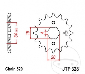 Pinion fata JTF328.14 (pas 520) - Honda XL 200 R / XR 200 R / XR 250 R / SMC/Barossa Cheetah 170 / Magna 170 - JM