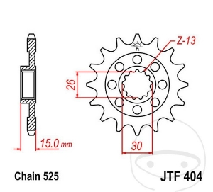 Pinion fata JTF404.15 (pas 525) - BMW HP4 1000 / M 1000 RR / S 1000 R / S 1000 RR / S 1000 XR / TE - JM