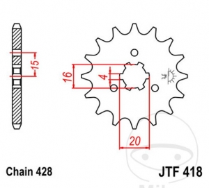 Pinion fata JTF418.13 (pas 428) - Kawasaki KE 125 A / KE 175 D / KE 175 F / KH 125 A /  KX 125 / KX 125 A - JM