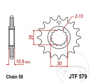 Pinion fata JTF579.17 (pas 530) - Yamaha FZ1 1000 S GT Fazer / FZ1 1000 SA Fazer ABS / 1000 SA GT Fazer ABS / FZS 1000 - JT