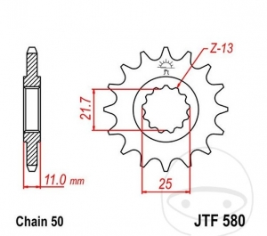 Pinion fata JTF580.16 (pas 530) - Yamaha FZR 750 RT Genesis /750 Fazer / GTS 1000 / 1000 A ABS / 1000 R Thunder Ace - JM