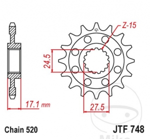 Pinion fata JTF748.14 (pas 520) - Honda CBR 600 F / 1000 RA Fireblade ABS / 1000 RR Fireblade / 1000 RR S1 SP-1 ABS - JM