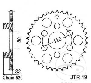 Pinion spate JTR19.37 (pas 520) - Aprilia AF1 125 Futura - Sintesi - Sintesi Replica - Sport Pro /  Europa 125 - JM