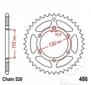 Pinion spate JTR486.38 (pas 520) - Kawasaki EL 250 B Eliminator / EL 250 D  / EL 250 E / EL 252 F / ER 500 A Twister - JM