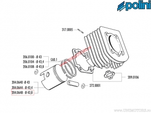 Pistão (diâmetro 43,8mm) - Gilera ALX / GSA / Toledo / Vale / Piaggio Vespino F9, Velofax - Polini