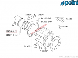 Pistón Deportivo (diámetro 47mm) - Aprilia SR 50 2T R, Fábrica Aprilia (Suzuki) - Polini