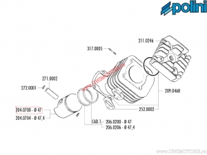 Piston 2T (diamètre 47mm) - 204.0700 - Kymco Agility 50 2T R16 ('14) / Cobra 50 / People 50 2T / Yup 50 2T AIR - Polini