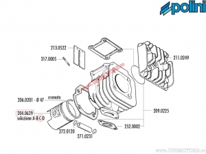 Piston 2T (diamètre 47mm / jeu C) - Aprilia Amico 50 / Italjet Bazooka 1 50 / Yamaha Bw's 50 ('04->) - Polini