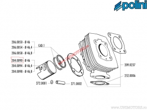 Piston (diamètre 46,4mm) - 204.0094 - CPI Hussar 50 ('03) / Honda Wallaroo 50 / Peugeot 103 / 103 SPX 50 / Fox 50 - Polini