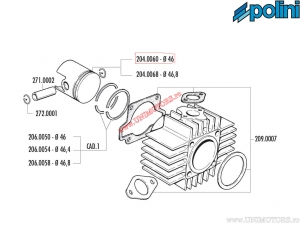 Piston (diamètre 46mm) - 204.0060 - Garelli Noi 50 Matic / Vip 1, 2, 3, 4 - Polini