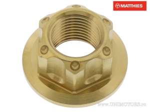 Porca de eixo M16 x 1,50 mm em aço inoxidável A4 dourado - BMW F 650 800 GS / Honda CB 500 / XL 650 V Transalp / Triumph Ameri