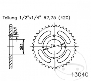 Rear Sprocket Esjot - 37 teeth (pitch 420) - Kawasaki KFX 50 A KSF 2T / Suzuki LT-A 50 Quadmaster / LT-Z 50 4T Quadsport - JM