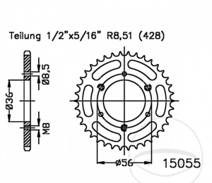 Rear Sprocket Esjot Black - 35 Teeth (428 Pitch) - Adly/Herchee ATV 50 - VG - VS / Bombardier DS 50 / CPI Crab 50 - JM