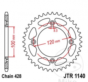 Rear sprocket JTR1140.63 (pitch 428) - Beta RR 125 LC Motard CBS / R LC Enduro Limited Edition CBS / Motard Limited Edition - JM