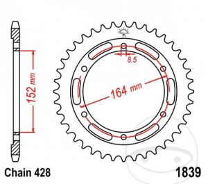 Rear sprocket JTR1839.56 (pitch 428) - Yamaha SR 400 - Anniversary/ SR 500 SP disc brakes / SR 500 SP drum brakes - JM